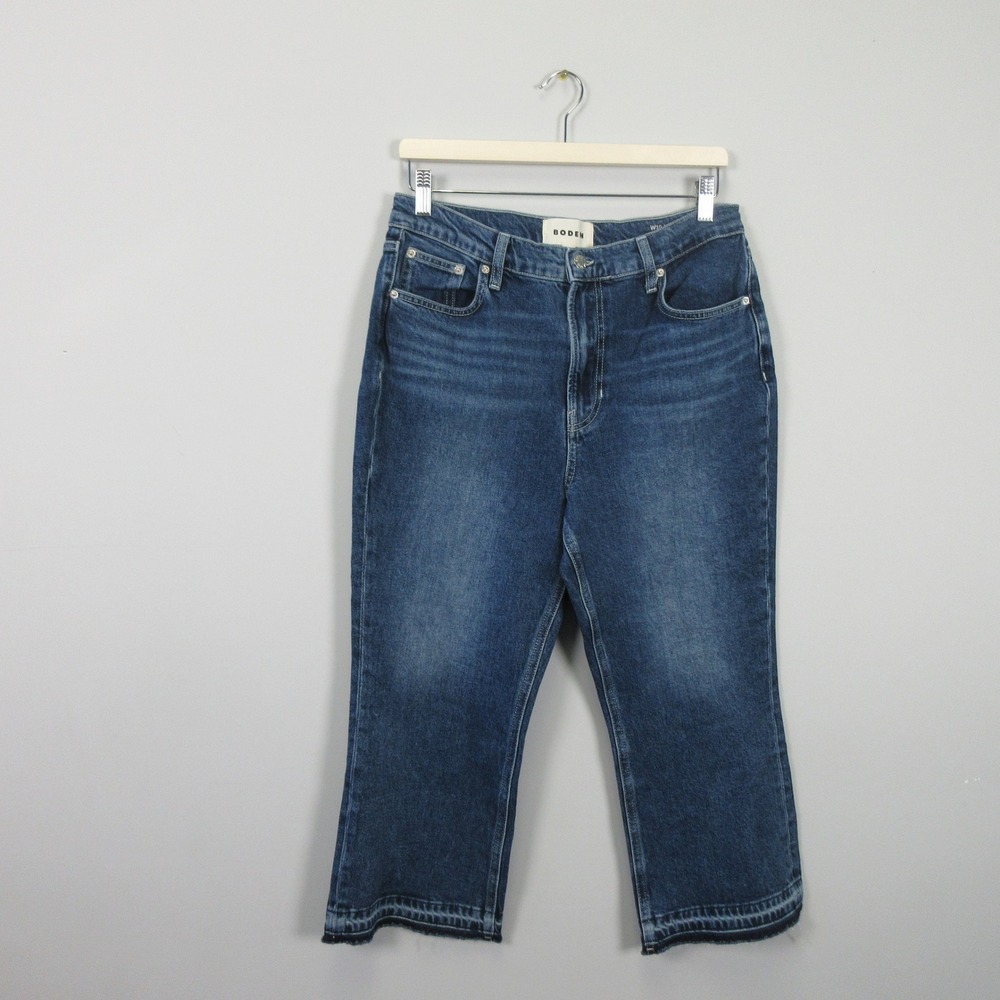 Boden Mid Rise Baby Kick Jeans Womens 30 x 28 Blue Denim Cropped Leg Flare Boot